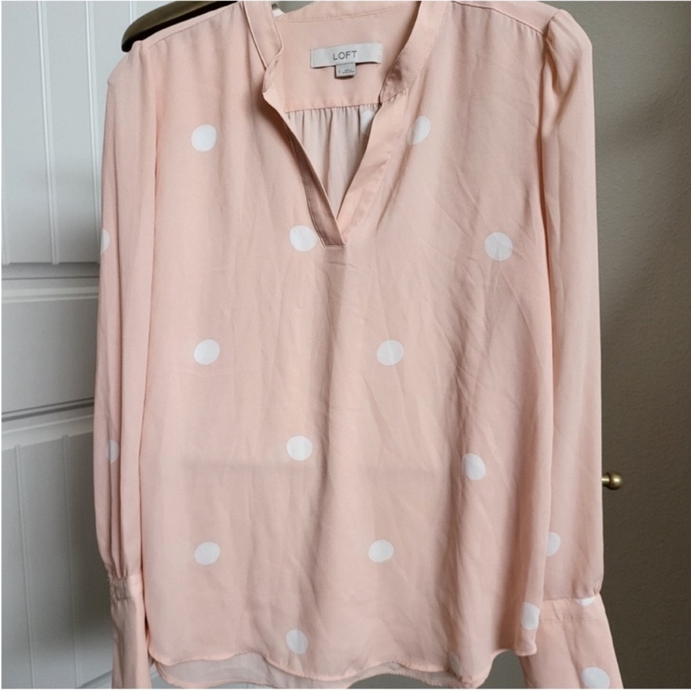 LOFT Blush Pink Blouse with White Polka Dots Size Small